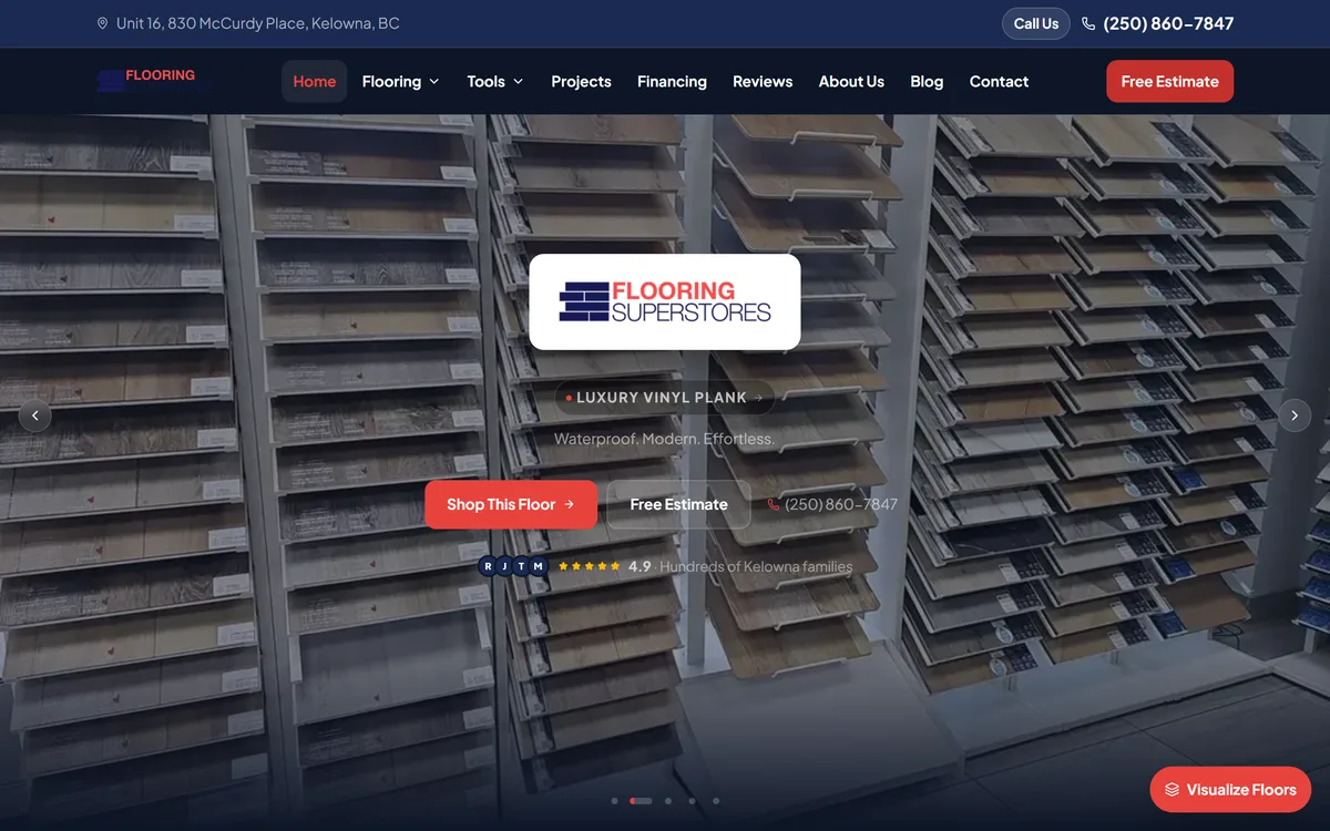 Kelowna Flooring Superstore website hand-built by Elliot Digital
