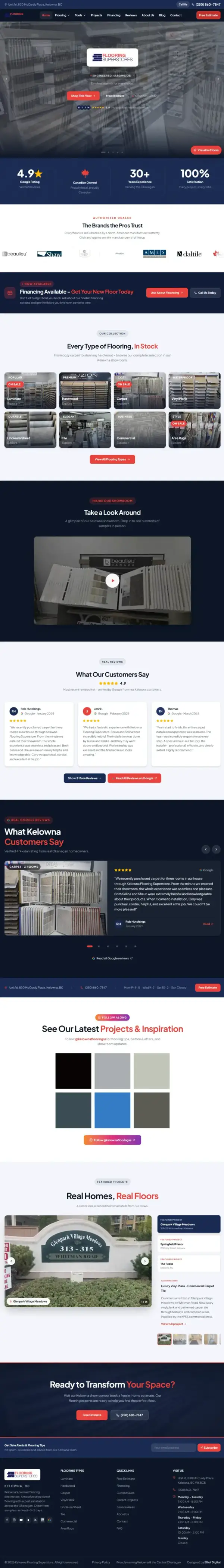 Kelowna Flooring Superstore website, full page