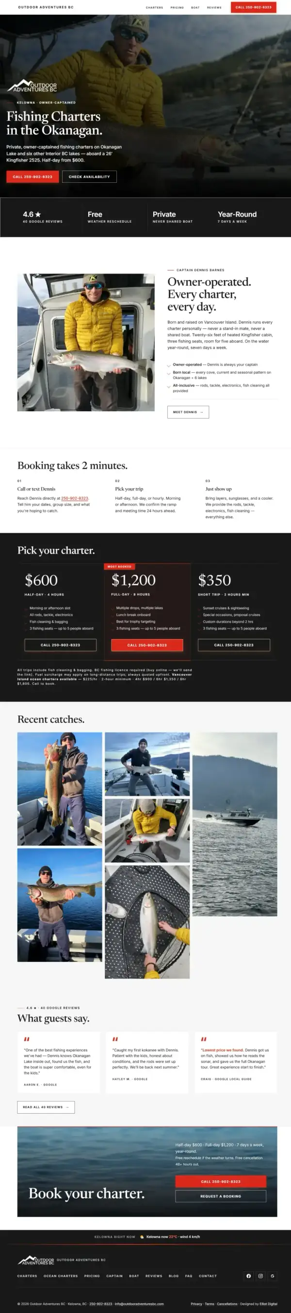 Outdoor Adventures BC website, full page
